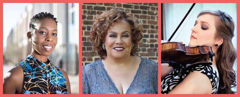 Panelists Dr. Samantha Ege, Dr. Louise Toppin, and Rachel Barton Pine